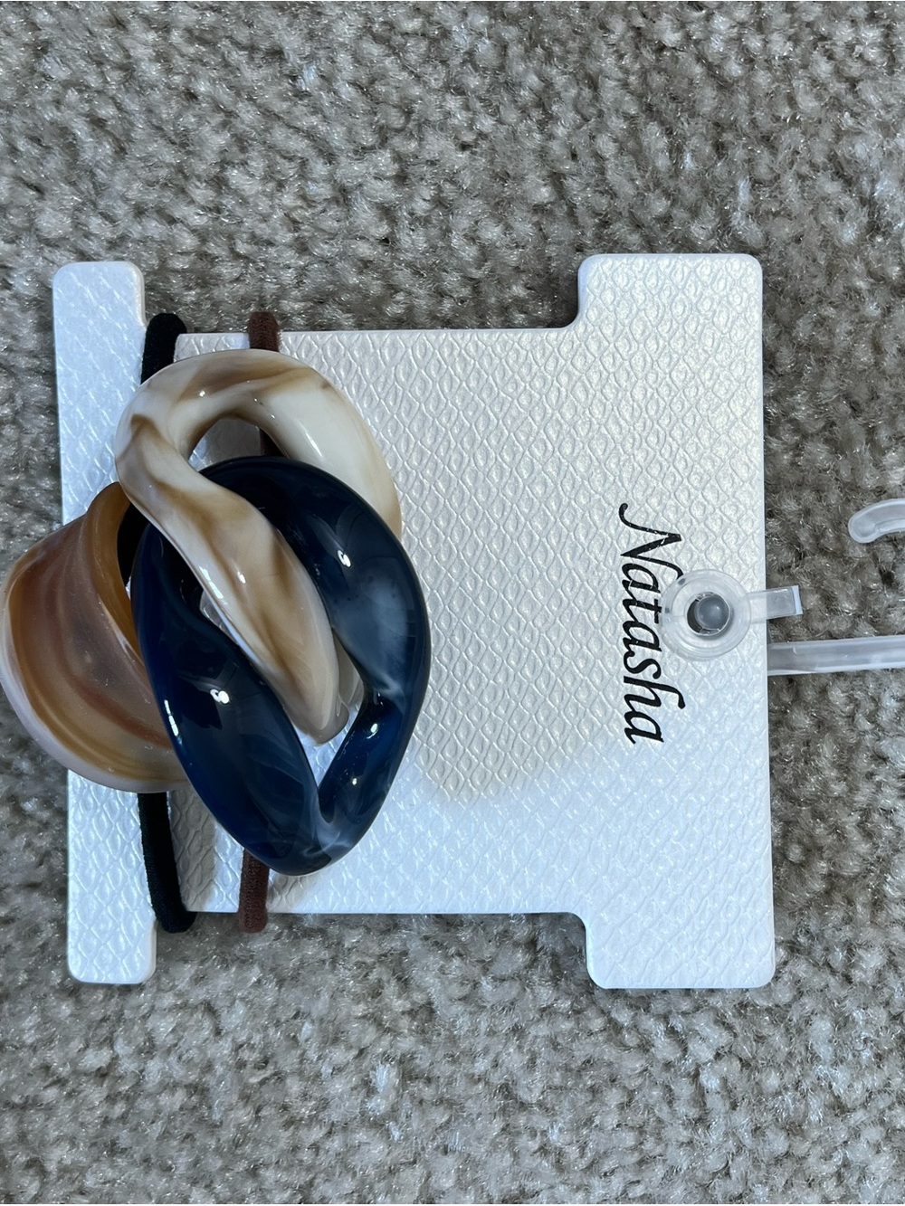 Natasha Couture Navy, Cream & Brown Resin Knot Hair Tie duo